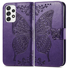 Coque Portefeuille Papillon Livre Cuir Etui Clapet pour Samsung Galaxy A53 5G Violet