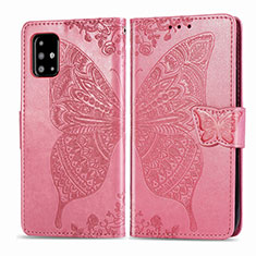 Coque Portefeuille Papillon Livre Cuir Etui Clapet pour Samsung Galaxy A71 5G Rose Rouge