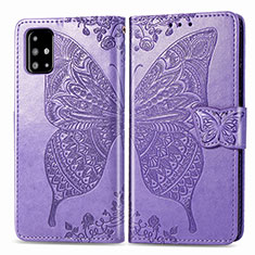 Coque Portefeuille Papillon Livre Cuir Etui Clapet pour Samsung Galaxy A71 5G Violet Clair