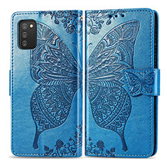 Coque Portefeuille Papillon Livre Cuir Etui Clapet pour Samsung Galaxy F02S SM-E025F Bleu