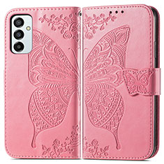 Coque Portefeuille Papillon Livre Cuir Etui Clapet pour Samsung Galaxy F23 5G Rose Rouge
