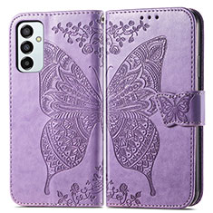 Coque Portefeuille Papillon Livre Cuir Etui Clapet pour Samsung Galaxy F23 5G Violet Clair