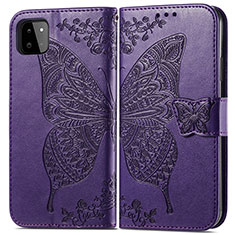 Coque Portefeuille Papillon Livre Cuir Etui Clapet pour Samsung Galaxy F42 5G Violet