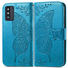 Coque Portefeuille Papillon Livre Cuir Etui Clapet pour Samsung Galaxy F52 5G Bleu
