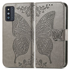 Coque Portefeuille Papillon Livre Cuir Etui Clapet pour Samsung Galaxy F52 5G Gris