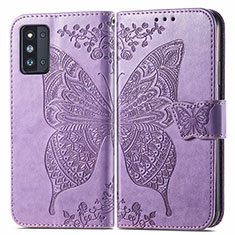 Coque Portefeuille Papillon Livre Cuir Etui Clapet pour Samsung Galaxy F52 5G Violet Clair