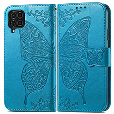 Coque Portefeuille Papillon Livre Cuir Etui Clapet pour Samsung Galaxy F62 5G Bleu