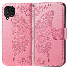 Coque Portefeuille Papillon Livre Cuir Etui Clapet pour Samsung Galaxy F62 5G Rose Rouge