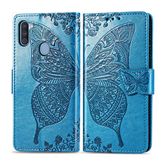 Coque Portefeuille Papillon Livre Cuir Etui Clapet pour Samsung Galaxy M11 Bleu