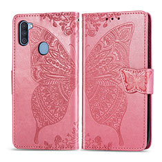 Coque Portefeuille Papillon Livre Cuir Etui Clapet pour Samsung Galaxy M11 Rose Rouge