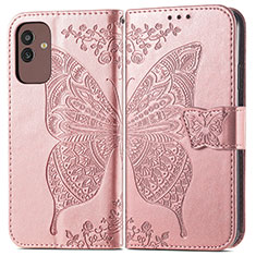 Coque Portefeuille Papillon Livre Cuir Etui Clapet pour Samsung Galaxy M13 5G Rose