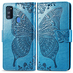 Coque Portefeuille Papillon Livre Cuir Etui Clapet pour Samsung Galaxy M30s Bleu