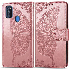 Coque Portefeuille Papillon Livre Cuir Etui Clapet pour Samsung Galaxy M30s Rose