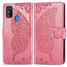 Coque Portefeuille Papillon Livre Cuir Etui Clapet pour Samsung Galaxy M30s Rose Rouge