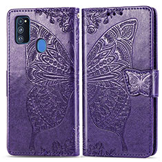 Coque Portefeuille Papillon Livre Cuir Etui Clapet pour Samsung Galaxy M30s Violet