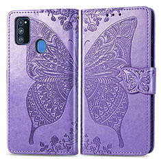 Coque Portefeuille Papillon Livre Cuir Etui Clapet pour Samsung Galaxy M30s Violet Clair