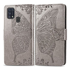 Coque Portefeuille Papillon Livre Cuir Etui Clapet pour Samsung Galaxy M31 Prime Edition Gris