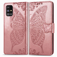 Coque Portefeuille Papillon Livre Cuir Etui Clapet pour Samsung Galaxy M31s Rose