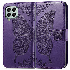 Coque Portefeuille Papillon Livre Cuir Etui Clapet pour Samsung Galaxy M33 5G Violet