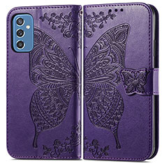 Coque Portefeuille Papillon Livre Cuir Etui Clapet pour Samsung Galaxy M52 5G Violet