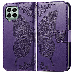 Coque Portefeuille Papillon Livre Cuir Etui Clapet pour Samsung Galaxy M53 5G Violet