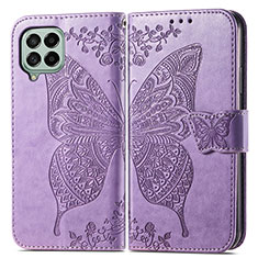 Coque Portefeuille Papillon Livre Cuir Etui Clapet pour Samsung Galaxy M53 5G Violet Clair