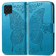 Coque Portefeuille Papillon Livre Cuir Etui Clapet pour Samsung Galaxy M62 4G Bleu