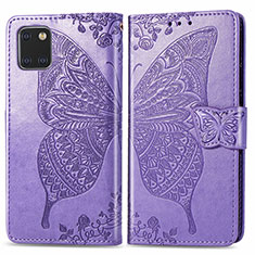 Coque Portefeuille Papillon Livre Cuir Etui Clapet pour Samsung Galaxy Note 10 Lite Violet Clair