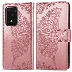 Coque Portefeuille Papillon Livre Cuir Etui Clapet pour Samsung Galaxy S20 Ultra 5G Rose