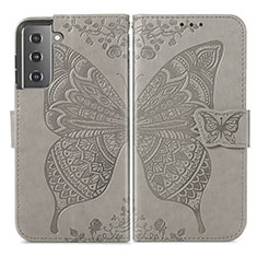 Coque Portefeuille Papillon Livre Cuir Etui Clapet pour Samsung Galaxy S21 FE 5G Gris