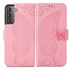 Coque Portefeuille Papillon Livre Cuir Etui Clapet pour Samsung Galaxy S21 FE 5G Rose Rouge