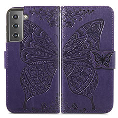 Coque Portefeuille Papillon Livre Cuir Etui Clapet pour Samsung Galaxy S21 FE 5G Violet