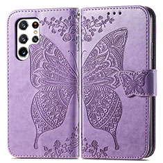 Coque Portefeuille Papillon Livre Cuir Etui Clapet pour Samsung Galaxy S21 Ultra 5G Violet Clair