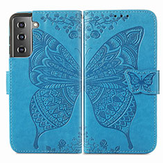 Coque Portefeuille Papillon Livre Cuir Etui Clapet pour Samsung Galaxy S22 Plus 5G Bleu