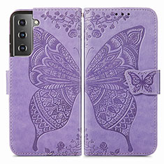 Coque Portefeuille Papillon Livre Cuir Etui Clapet pour Samsung Galaxy S22 Plus 5G Violet Clair