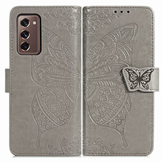 Coque Portefeuille Papillon Livre Cuir Etui Clapet pour Samsung Galaxy Z Fold2 5G Gris