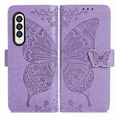 Coque Portefeuille Papillon Livre Cuir Etui Clapet pour Samsung Galaxy Z Fold4 5G Violet Clair