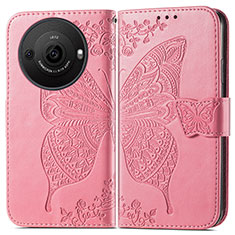 Coque Portefeuille Papillon Livre Cuir Etui Clapet pour Sharp Aquos R8 Pro Rose Rouge