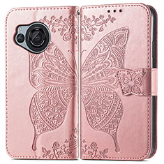 Coque Portefeuille Papillon Livre Cuir Etui Clapet pour Sharp Aquos R8s Or Rose