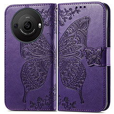 Coque Portefeuille Papillon Livre Cuir Etui Clapet pour Sharp Aquos R8s Pro Violet