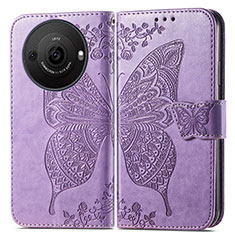 Coque Portefeuille Papillon Livre Cuir Etui Clapet pour Sharp Aquos R8s Pro Violet Clair