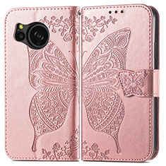 Coque Portefeuille Papillon Livre Cuir Etui Clapet pour Sharp Aquos Sense8 Or Rose