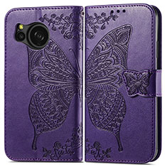 Coque Portefeuille Papillon Livre Cuir Etui Clapet pour Sharp Aquos Sense8 Violet