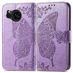 Coque Portefeuille Papillon Livre Cuir Etui Clapet pour Sharp Aquos Sense8 Violet Clair