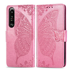 Coque Portefeuille Papillon Livre Cuir Etui Clapet pour Sony Xperia 1 III Rose Rouge