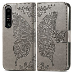 Coque Portefeuille Papillon Livre Cuir Etui Clapet pour Sony Xperia 1 IV SO-51C Gris