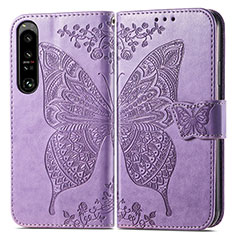 Coque Portefeuille Papillon Livre Cuir Etui Clapet pour Sony Xperia 1 IV Violet Clair