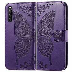 Coque Portefeuille Papillon Livre Cuir Etui Clapet pour Sony Xperia 10 III Lite Violet