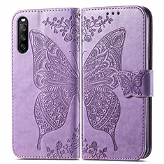 Coque Portefeuille Papillon Livre Cuir Etui Clapet pour Sony Xperia 10 III Lite Violet Clair