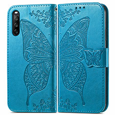 Coque Portefeuille Papillon Livre Cuir Etui Clapet pour Sony Xperia 10 III SOG04 Bleu